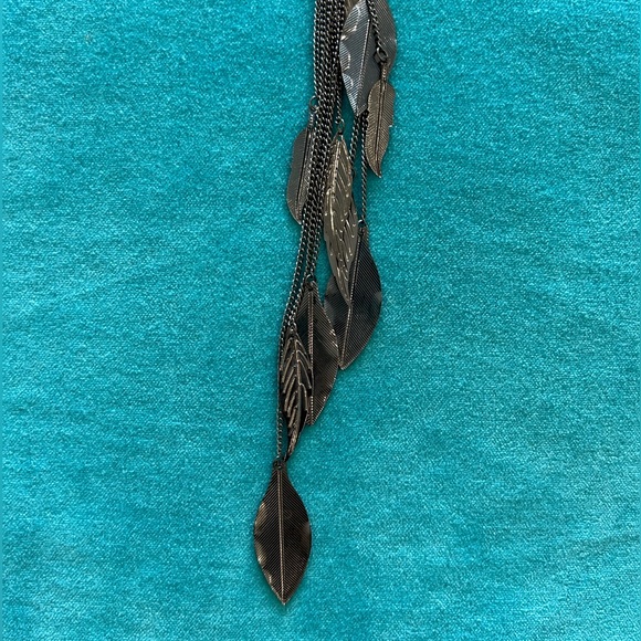 Drop Necklace & Earrings Set - Leaf Design - Gunmetal - Picture 6 of 14